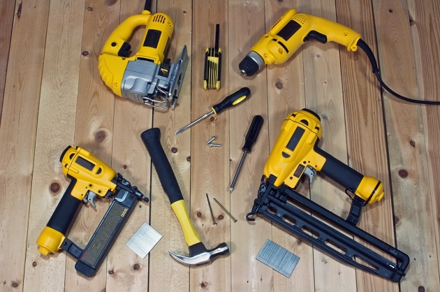 Power tools on a workbench